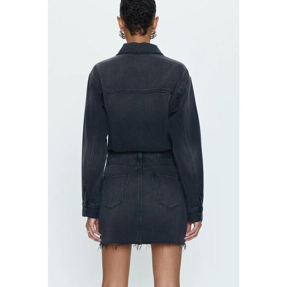 PISTOLA Nina Dress Womens Medium Washed Black Denim Long Sleeve Mini Short NEW - Picture 2 of 16